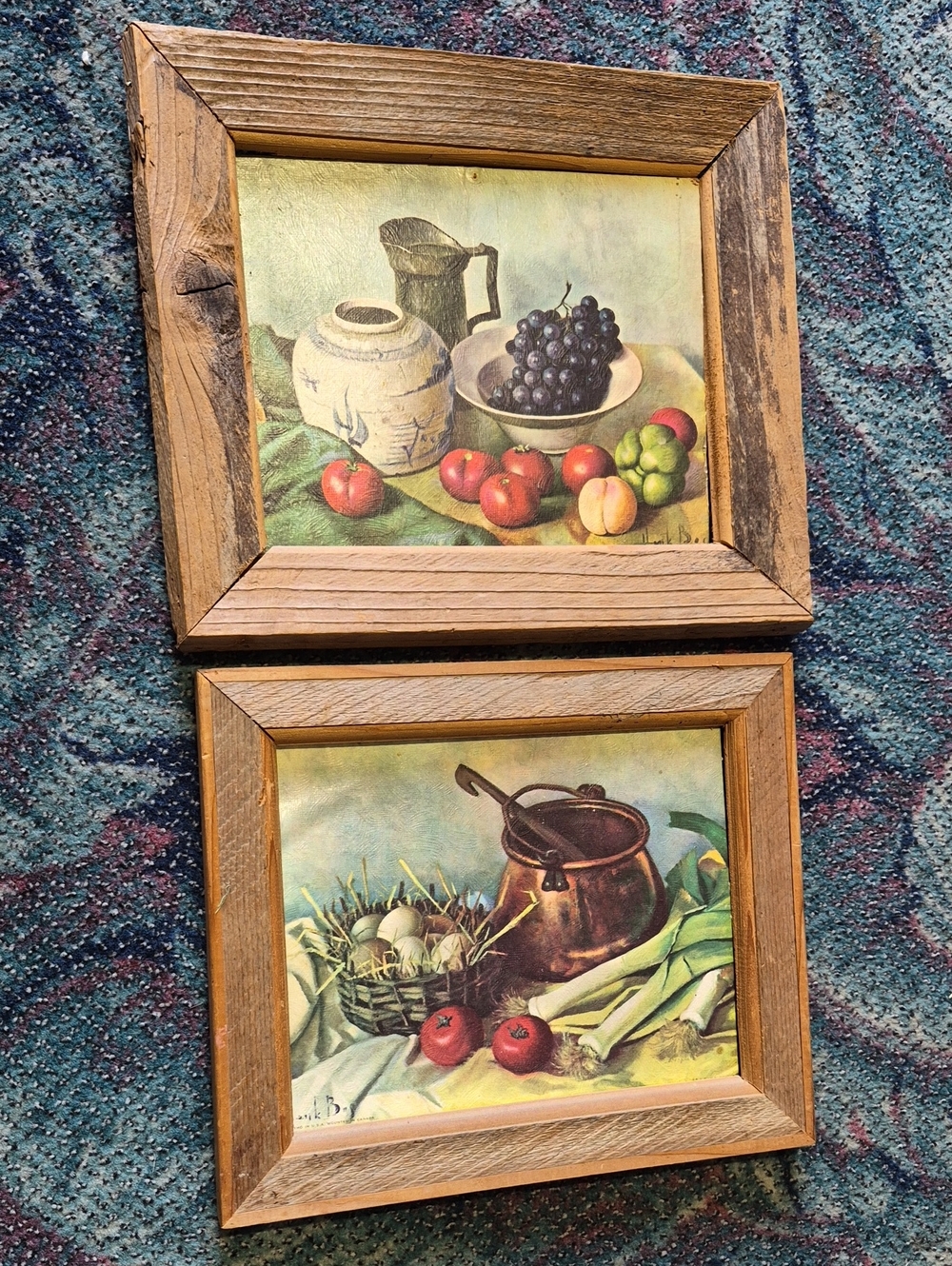 Pair of Vintage Still Life Fruit & Kitchen Prints in Wooden Frames 8"x10"